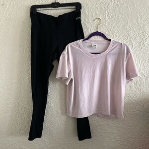 Victoria’s Secret Pink Bundle Light Pink Velvet Top Black Ultimate Leggings L
